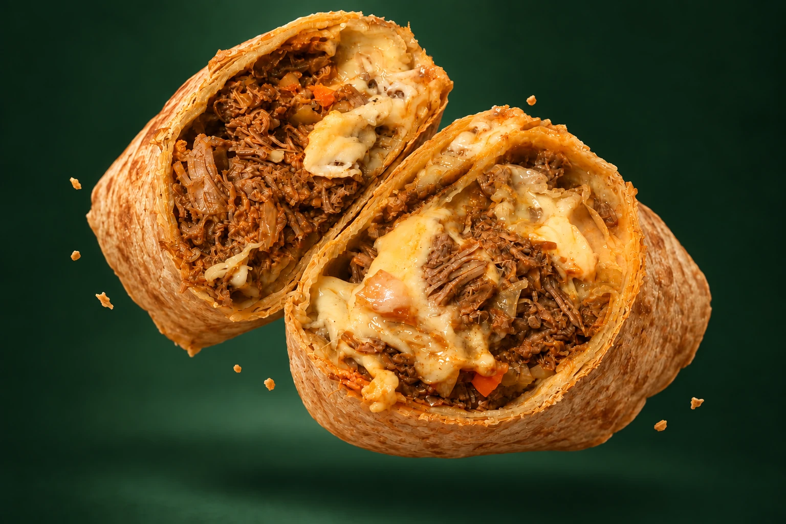 Masa integral tostada, carne desmechada y queso derretido: un wrap Sanoa por dentro